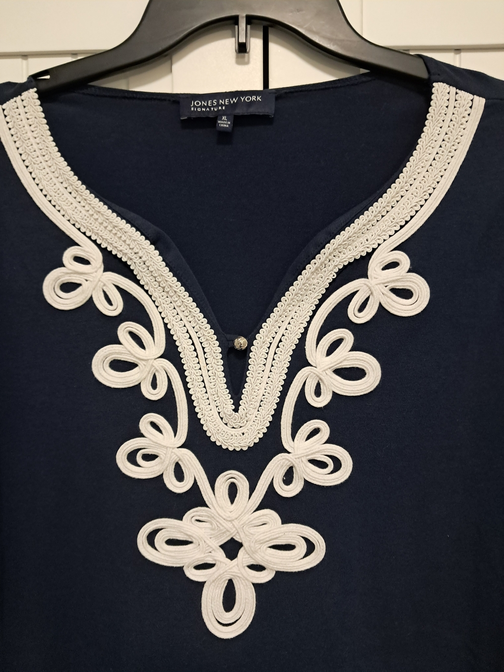 Jones New York Navy Tunic with White Loop Embroidery XL Classic Nautical NEW